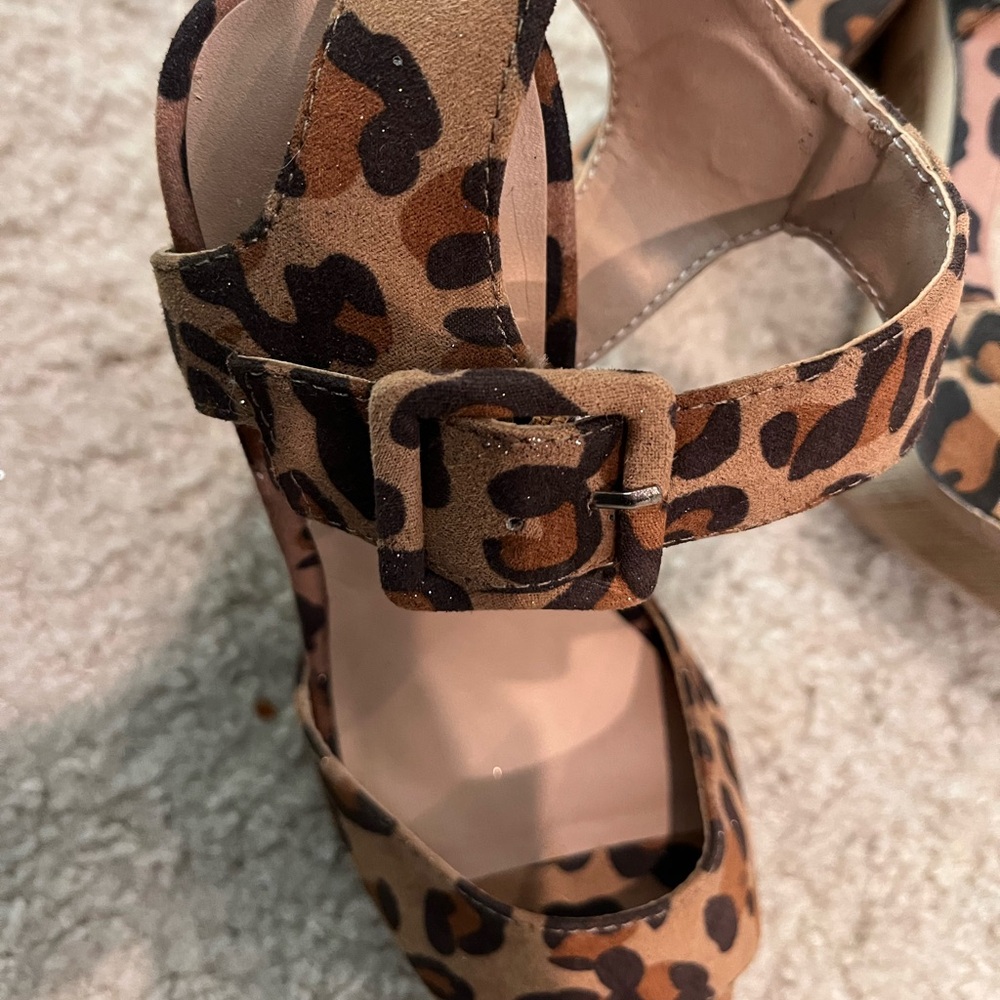 Leopard Print Platform Block Heel Sandals - Brown - Picture 7 of 8